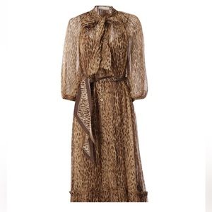 ZIMMERMANN Espionage Neck Tie Dress in Animal SIZE 2